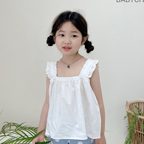 DDNN Korean Childrens Clothing Girls baby pure frill wild suspender top 21 Summer babychou
