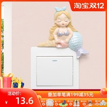 Creative Mediterranean Mermaid Switch Sticker Cartoon Wall Socket Protector Switch Set Home Decorative Wall Sticker