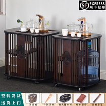 Walnut color tea cabinet Electric tea stove boiling water tea tray One-piece mobile tea cart Simple tea table side cabinet New Chinese tea table