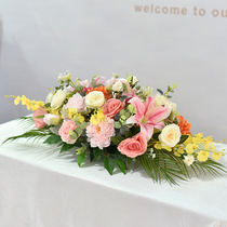 Conference room Desktop Pendulum Flowers Hem restaurant Long dining table Flowers Emulated Flowers Birthday Banquet will be signed to the Terri Accessories Terrace Flowers