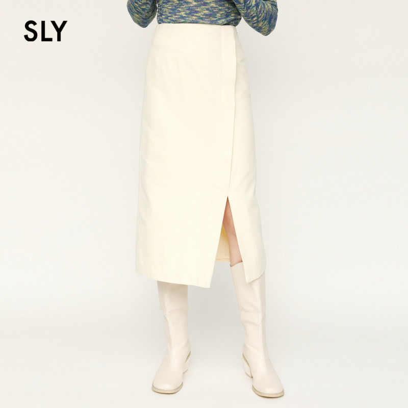 SLY 2021 early spring new solid-color high-waisted side fork skirt female 030ESM31-0270