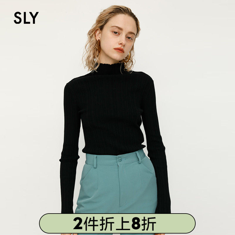 SLY spring new basic solid-color high-necked body knitwear female 030DSY70-0260