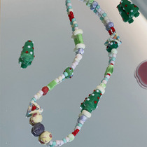 (Uchaiup) Original cute Christmas tree glazed mobile phone chain for niche students cartoon girlfriends beaded gifts