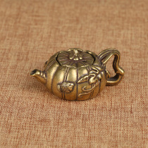 Brass pumpkin pot small teapot ornaments Mini small copper pot cute small pot hand copper small pot tea ceremony Linglong pot