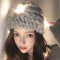 Japanese 2021 woolen hat children autumn and winter hand-woven scalp straw hat female rabbit hair warm ear protection wool hat