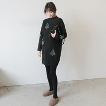 Pregnant women's sweater winter long knit skirt large size jacket loose bottoming shirt Korean tide mom wear sweater