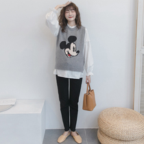 Maternity clothes 2021 new Korean version knitted vest loose tide mother vest sweater age reduction spring and autumn cartoon top