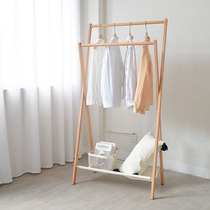 Small apartment beech wood hanger solid wood floor-to-ceiling bedroom Nordic double pole folding coat rack simple modern hanger