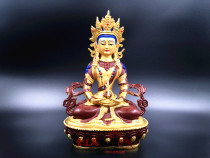 Copper and semi-gilt longevity Buddha statue high 45cm made in Qinghai Taer Temple