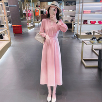 Long dress women autumn 2021 New temperament V collar long sleeve dress chiffon long fashion skirt waist thin