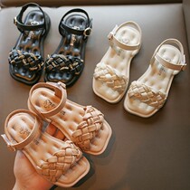 Babu Beans 2021 New Children Sandals Weaving Girl Foreign Air Flat-bottomed Princess Shoes Little Girl Beach Shoes Son Summer