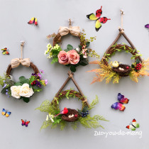 Left and right dream natural dry branches handmade creative pendant squirrel bird rattan ring ring wall hanging three-piece set
