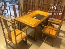 Quality Xianyou Jinshinan tea table tea table circle chair coffee table factory Tea Table 7 pieces set of solid wood tea plate Nanmu