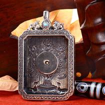 925 silver vintage Gawu box Thangka pendant Peace charm pendant Sterling silver inlaid gem Buddha brand silver accessories