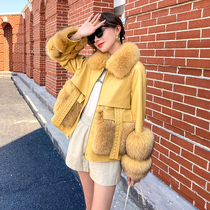 Leather clothing 2021 new female fur one leather fox fur collar coat winter Haining sheep skin young fur
