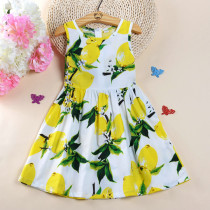 Summer girls Childrens rayon dress Summer cotton Silk Girls Cotton Cotton Lemon Print Zipper Sundress Dress