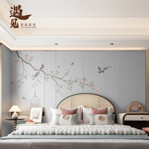 New Chinese flowers and birds Bamboo Wood Fiber Integrated Wall Panel Cozy Bedroom TV Background Wall Trim Buttoned Board Full House Customize