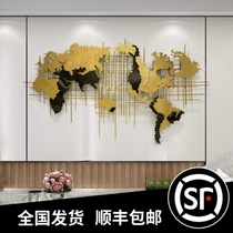 Light luxury wrought iron map wall hanging hotel club living room sofa background wall decoration creative wall metal pendant
