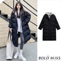 Knee cotton-padded women winter long Korean new fake two loose thin thick down cotton coat spring women