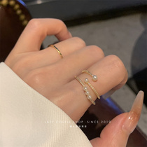 Pearl ring female fashion personality ins niche design luxury simple exquisite two-piece ring opening temperament