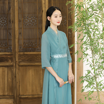  Pick up White Xia Chinese style womens Hanfu embroidered chiffon dress