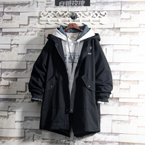 Sugar Rose 2021 Black Swallow Tail Long Trench Men Autumn and Winter Handsome Loose Hooded Jacket ins Tide