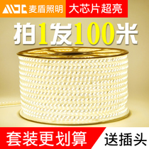 100 meters installed LED light strip three-color color living room ceiling decorative line light outdoor super bright waterproof soft light strip