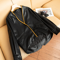 Luxury and heavy pounds Early spring sharp two layers of sheep skin coloured curling V - collar coat female P03732
