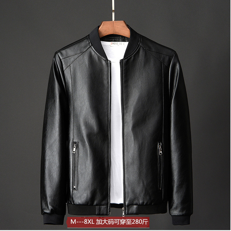 Men's leather jacket 2023 Spring and Autumn New motorcycle leather jacket Men's standing collar plush trend Korean casual py