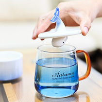 Original like fish water ceramic cup lid small containing jar with gradient blue glass cup cute and interesting mark cup lid