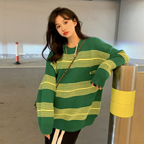 Pregnant Woman Autumn Dress Jacket Fashion style 2021 autumn and winter style loose striped sweater Lazy Wind Casual Stitch Cardiovert