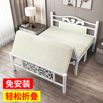 Reinforced folding single bed Wooden lunch break folding bed Household double bed 1 meter rental house simple economy iron bed