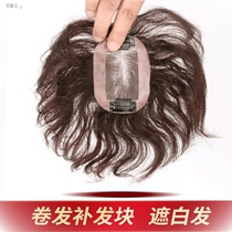 Cover white hair small curly hair fluffy top head replacement film No Trace white hair real hair replacement piece hand weaver girl light short roll