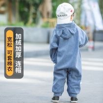 Baby conjoined cover cover winter plus velvet anti-dirty male treasure baby wear children's body thickened to crawl out