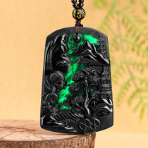 Ali Auction Natural Jade A Cargo Ink Jade Artistic Conception Landscape Brand Pendant Ice Pendant Jade Pendant Jade