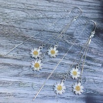 Pure Silver Earrings Woman 999 foot silver ear line long section Flow Su Fashion Korean temperament net red flowers earbuds ear ornaments