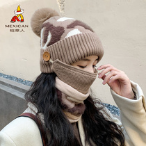 Scarecrow hat female autumn and winter Korean version plus velvet padded ear protection knitted hat to keep warm and cold-proof Joker wool hat male