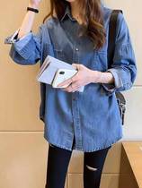 Pregnant women denim shirt spring 2021 plus size loose design sense niche shirt retro long sleeve foreign style top tide tide