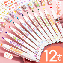 Think of my highlighter pen Morandi light color silver marking pen multi-color soft head color pen double head light key stationery pen special note key marker pen eye protection hand account pen