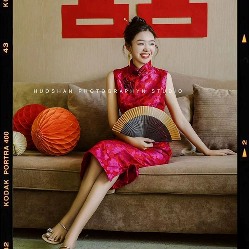 Красное шелковое ципао без рукавов, свадебное платье для невесты, китайский стиль