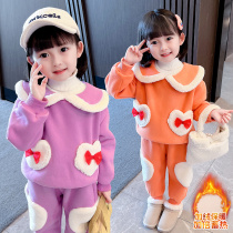 Girls autumn and winter clothes plus velvet set 2021 new foreign children Winter female baby thick clothes two-piece tide