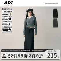 ANDYET AD1 22AW Superior black suit half - body skirt female winter gray loose A - skirt half - skirt