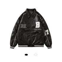 Man Kun 6566 American Street Loose Cotton Clothes Mens Earth Print Casual Flying Lapel Leather Jacket Jacket