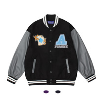 Man Kun 93031 American High Street Baseball Clothing Vintage Tide Brand Loose Cartoon Theme Mens Casual Jacket Jacket