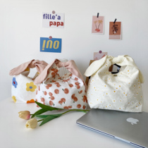 Japanese canvas bento bag handbag Rabbit ear rice bag Bento bag Office worker with rice lunch hand-carried lunch box bag
