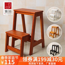 Solid Wood Household Multifunction Folding Ladder Creative Ladder Chair Indoor Mobility Climbing Ladder Bench Two-step Ladder Bench Wood Ladders