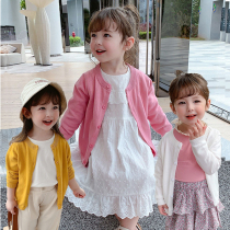 Girls cardiovert sweatshirt with thin sweater jacket children foreign air 100 hitch knitwear summer middle childrens baby air conditioning