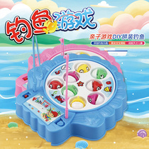 Childrens educational early education electric fishing toys kindergarten baby music rotating trumpet fishing plate set gift