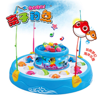 Childrens fishing toy large double layer Music light rotating magnetic electric fishing tray kindergarten baby gift