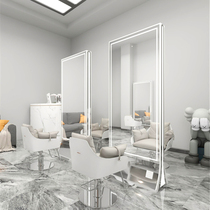 Net Red Barber shop mirror with lamp stainless steel hairdressing mirror hair salon dedicated single double-sided floor-standing hair cutting mirror table
